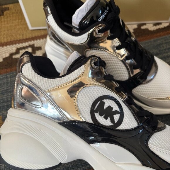 Michael Kors Zuma Women's US 8 Metallic Mesh Leather Trainer Shoes 43F4ZUFS2D - Picture 2 of 6